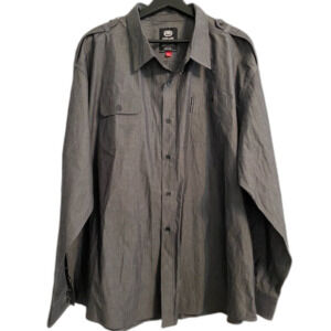 3XL Men’s Gray Button Up Shirt Long Sleeve Tab Shoulder Streetwear Casual ub1-2